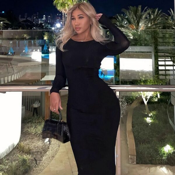 Pink Knitted Long Sleeve Bodycon Maxi Dress - Image 2