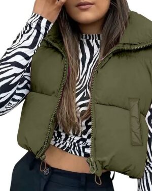 Khaki Crop Padded Puffer Gilet