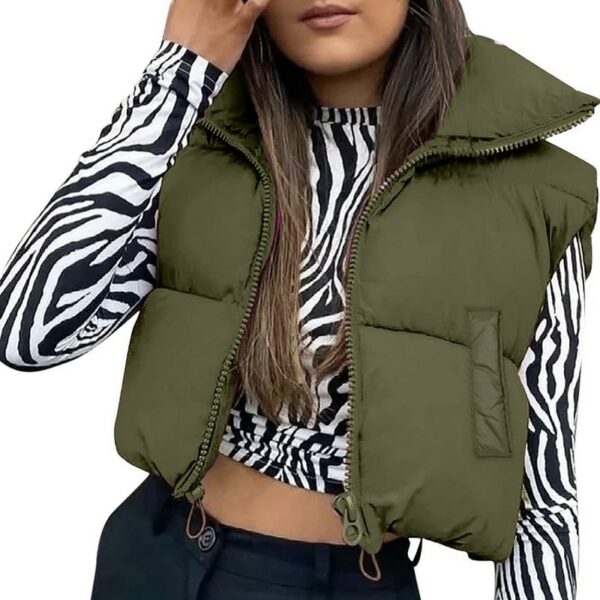 Khaki Crop Padded Puffer Gilet