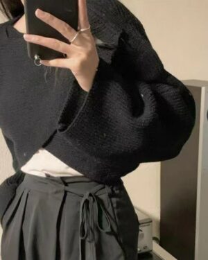 Black Long Sleeve Cross Sweater