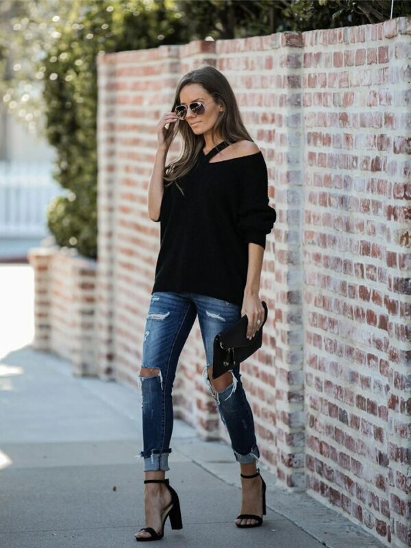Grey V Neck Oversize Long Sleeve Jumper - Image 3