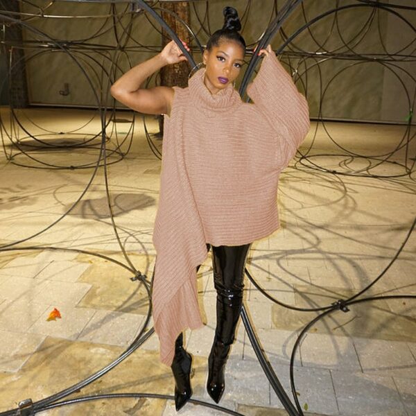 White One Long Sleeve Asymmetrical Turtleneck Jumper - Image 4
