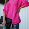 Grey V Neck Oversize Long Sleeve Jumper - Image 2