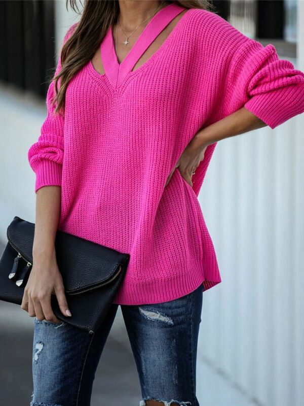 Grey V Neck Oversize Long Sleeve Jumper - Image 2