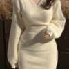 Knitted V-Neck Mini Jumper Dress - Image 3
