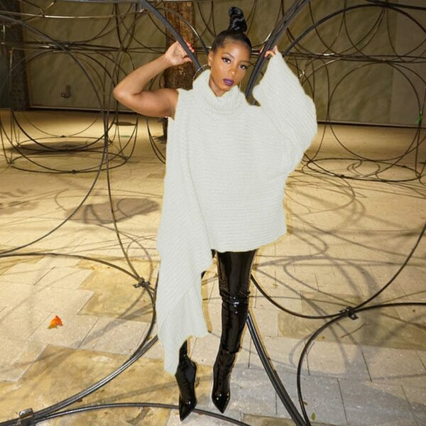 Grey One Long Sleeve Asymmetrical Turtleneck Jumper - Image 2