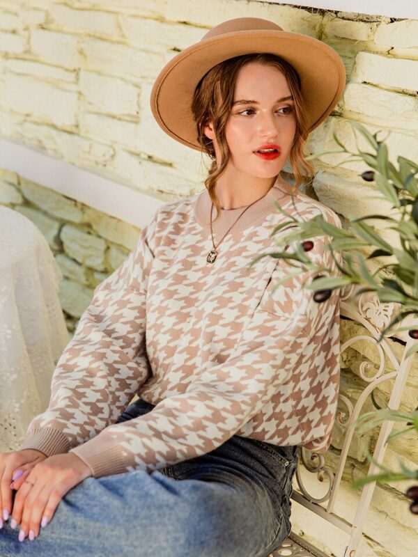 Camel Geometric Knitted Sweater - Image 2