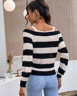 Stripes Off Shoulder Sweater