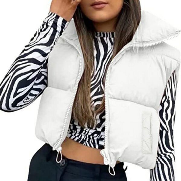 Khaki Crop Padded Puffer Gilet - Image 4