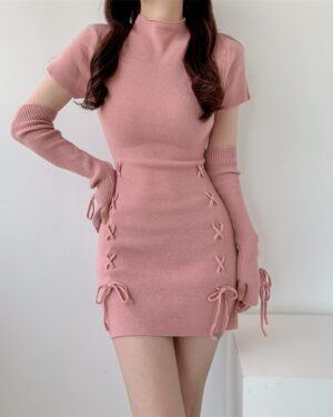 Knitted Mini Dress With Matching Gloves