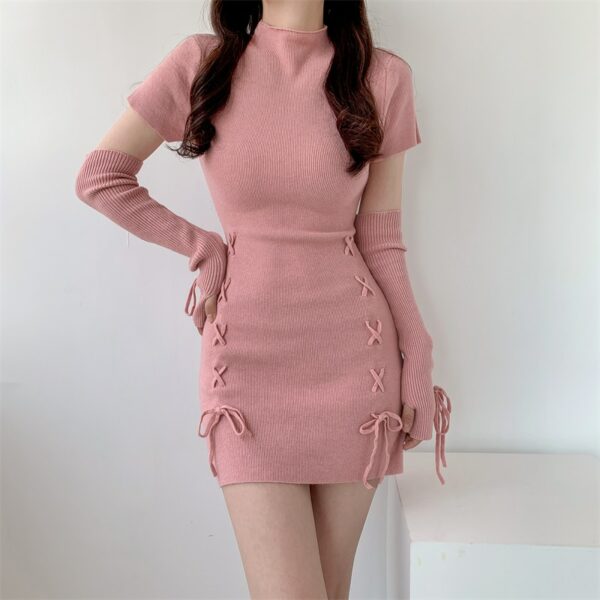 Knitted Mini Dress With Matching Gloves