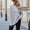 Grey V Neck Oversize Long Sleeve Jumper