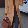 Rose Red Plain Lapel Long Sleeve Wool Jacket - Image 2