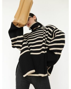 Black Striped Turtleneck Jumper