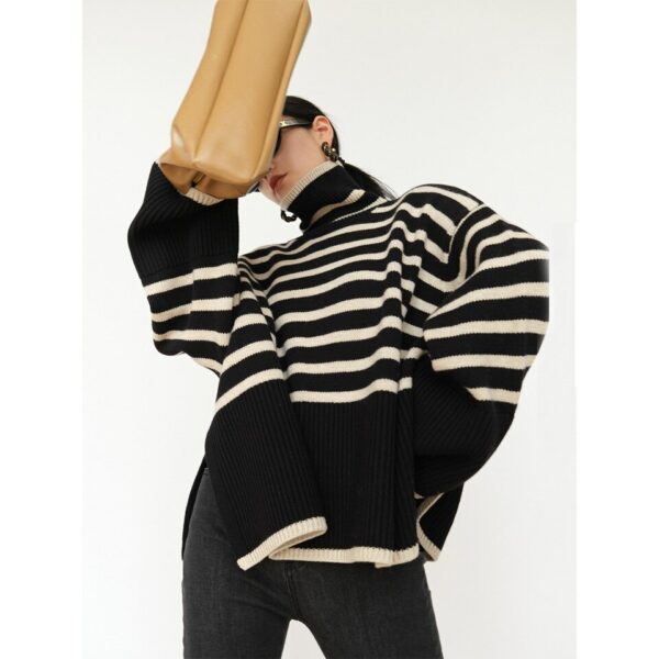 Black Striped Turtleneck Jumper - Image 2