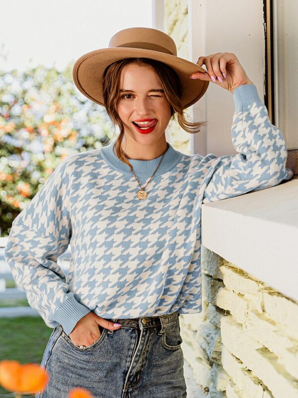 Blue Geometric Knitted Sweater