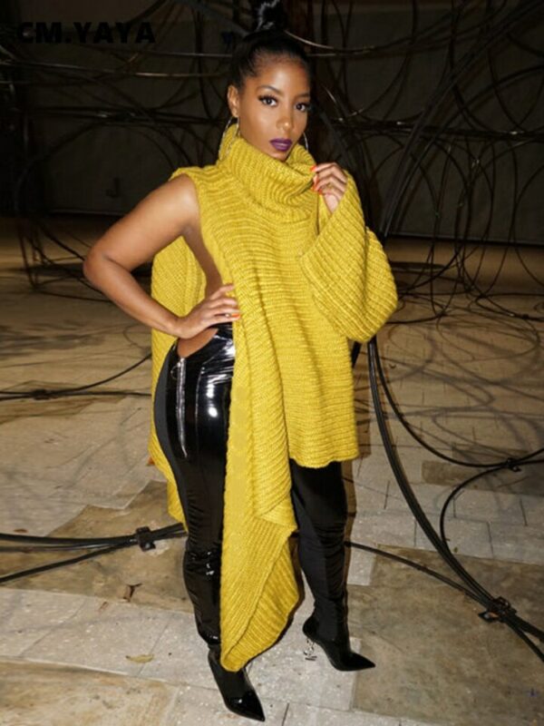 White One Long Sleeve Asymmetrical Turtleneck Jumper - Image 3