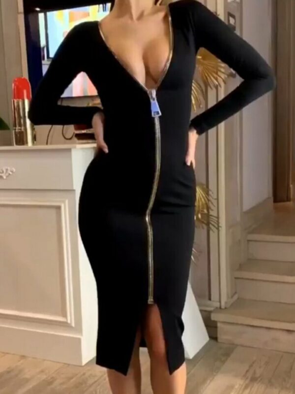 Zipper Design Long Sleeve Dress - Image 5