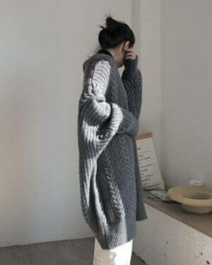 Dark Grey Loose Dough Twist Sweater