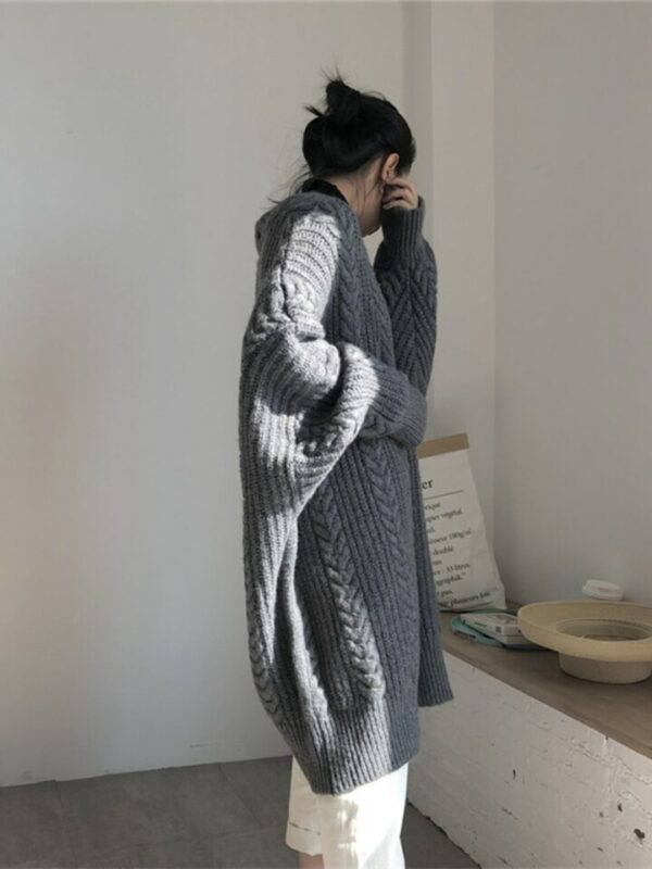 Dark Grey Loose Dough Twist Sweater - Image 2