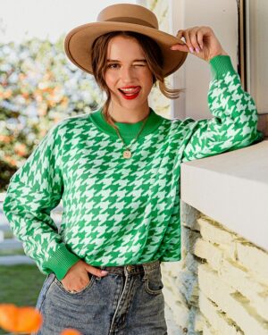 Green Geometric Knitted Sweater