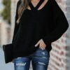 Grey V Neck Oversize Long Sleeve Jumper - Image 4
