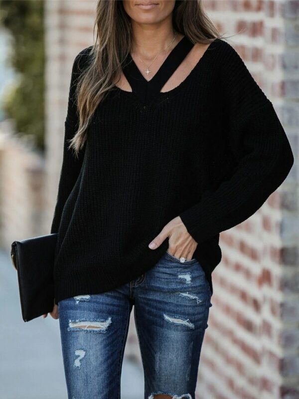Grey V Neck Oversize Long Sleeve Jumper - Image 4