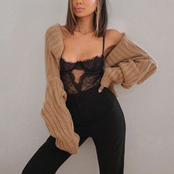 Camel Knitted Crop Long Sleeve Sweater