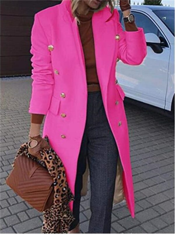 Plain Lapel Long Sleeve Wool Jacket - Image 3
