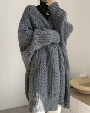 Dark Grey Loose Dough Twist Sweater