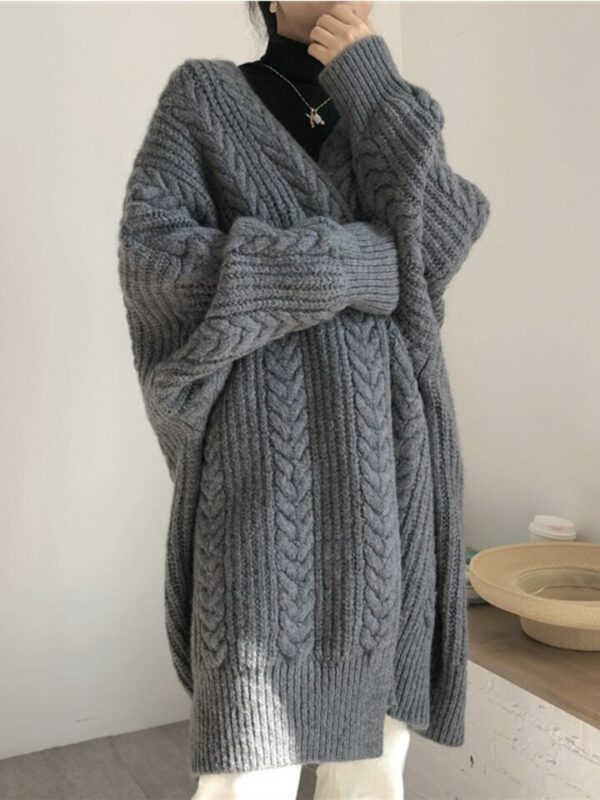 Dark Grey Loose Dough Twist Sweater