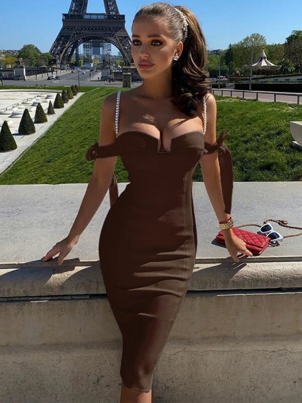 Pearl Strap Plunge Party Dress - Image 8