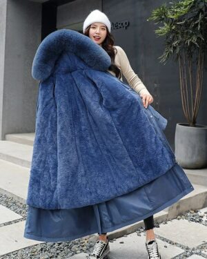 Blue Long Parka Reversible Hooded Coat