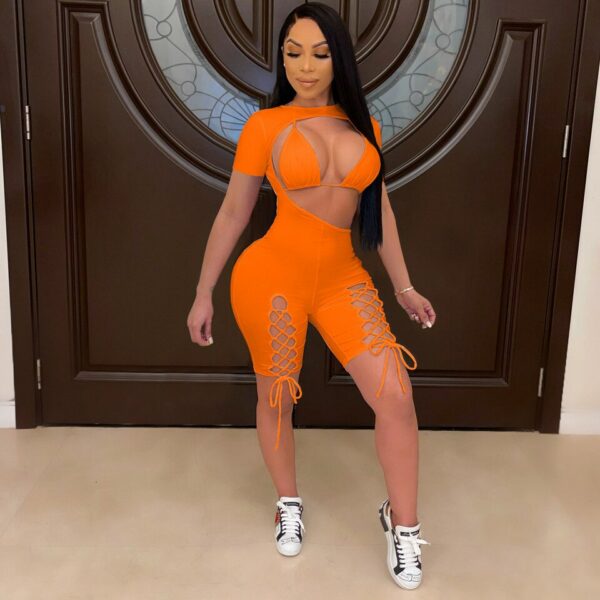 White Cut Out With Bra Lace Up Jumpsuit - Image 2