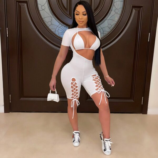 White Cut Out With Bra Lace Up Jumpsuit