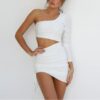 Red One Shoulder Waist Hollow Out Dress - Image 7