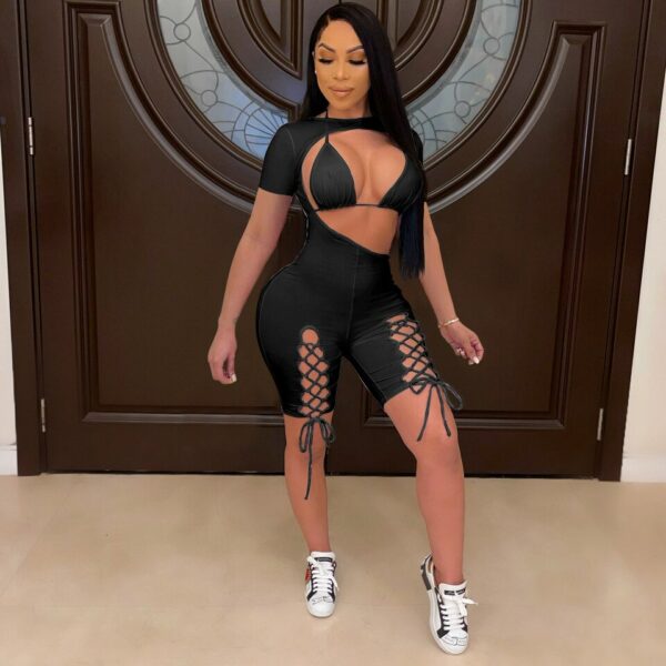 White Cut Out With Bra Lace Up Jumpsuit - Image 3