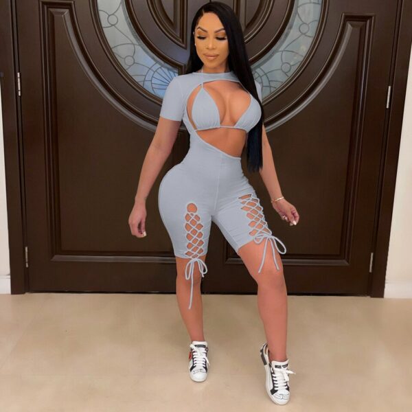 White Cut Out With Bra Lace Up Jumpsuit - Image 4