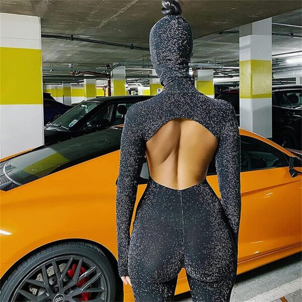 Long Sleeve Glitter Backless Jumpsuit - Image 4