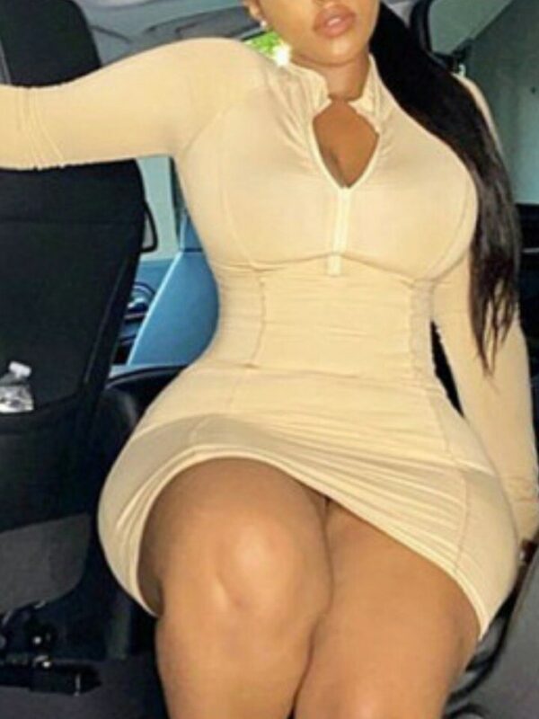 White Zipper V Neck Mini Dress - Image 5
