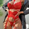 Purple Transparent Bra Lace 3-Pieces Set - Image 3