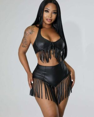 Black Shorts & Halter Neck With Tassels Set