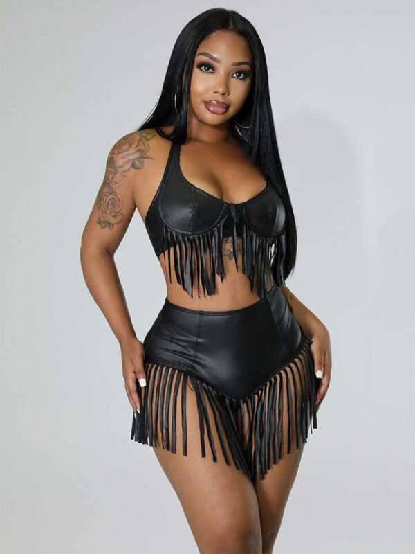 Black Shorts & Halter Neck With Tassels Set - Image 2