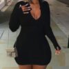 Black Zipper V Neck Mini Dress