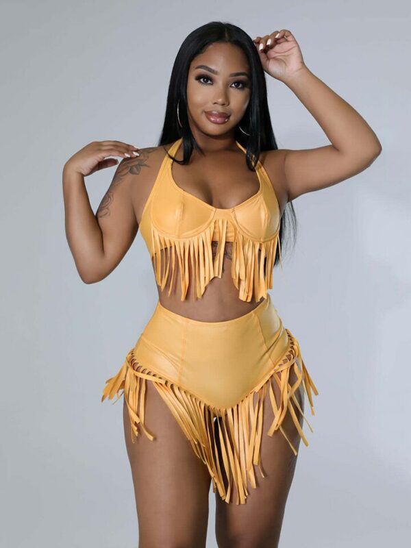 Orange Shorts & Halter Neck With Tassels Set - Image 2