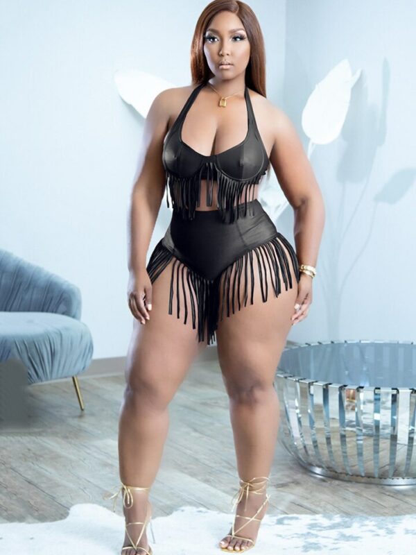 Black Shorts & Halter Neck With Tassels Set