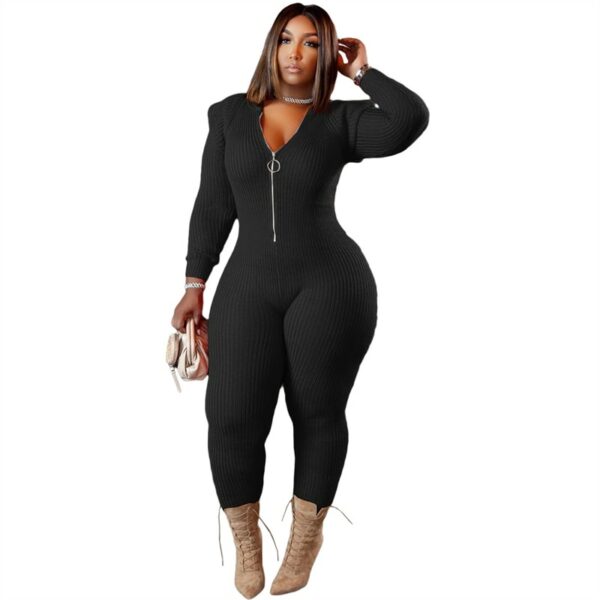 Grey Knitted One Piece Hoodie Jumpsuit - Image 2