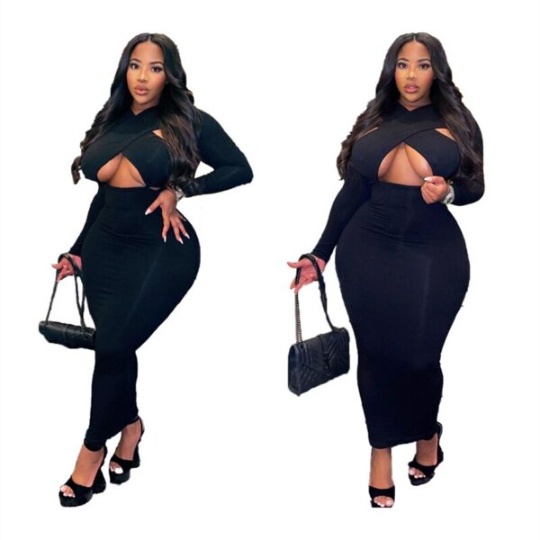 Halter Neck Long Sleeve Dress - Image 2