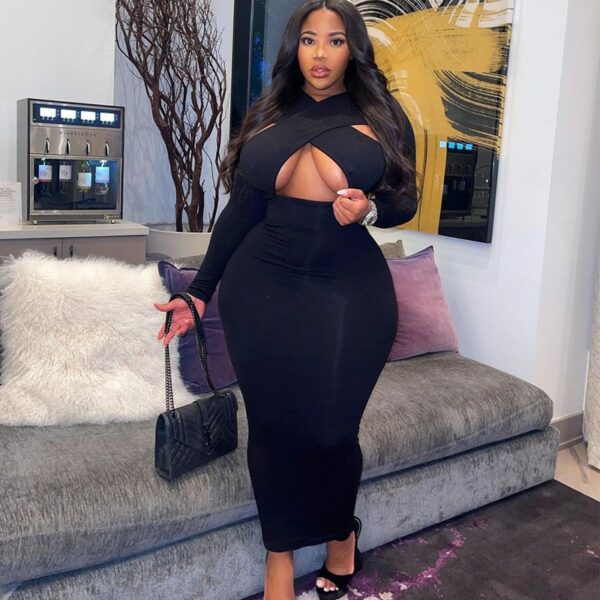 Halter Neck Long Sleeve Dress