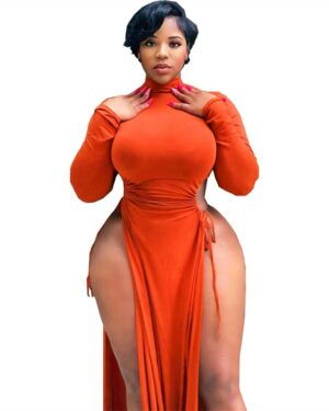 Orange Long Sleeve High Split Dress